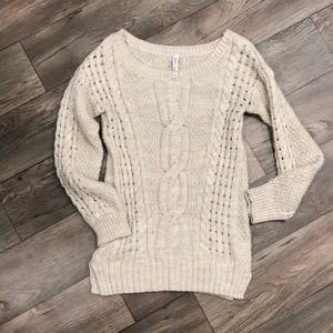 Oatmeal Scoop Neck Cable Knit Sweater